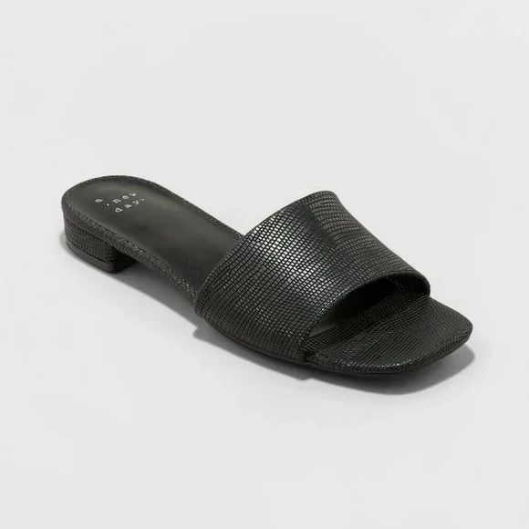 A New Day Summer Dress Slide Sandals Black 8 - Picture 2 of 4